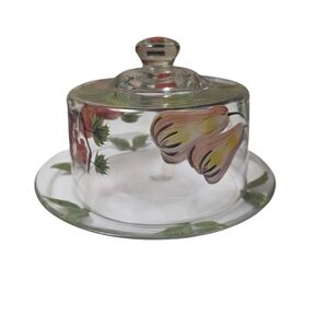 Vintage Golden Orchard Handpainted Glass Cheese Dome NIB Open Box